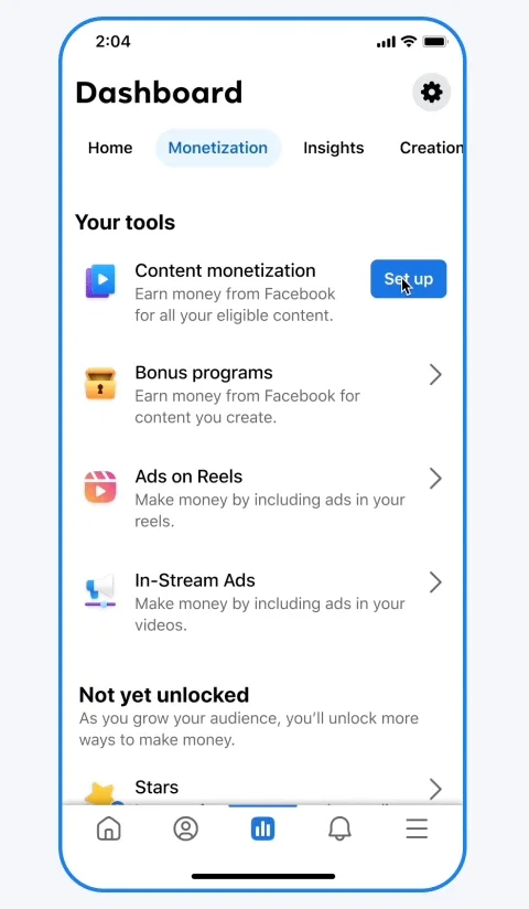หน้า Dashboard Monetization