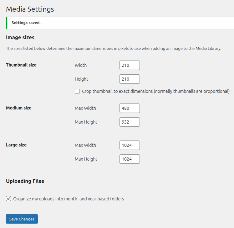 WordPress Media settings